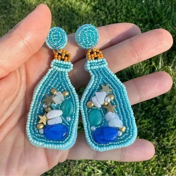 Sea Ocean Bottle Blue Earrings - Picture 1 of 3